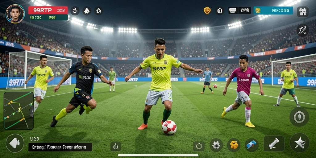 Screenshot gameplay 99RTP yang penuh aksi dan intensitas sepak bola.