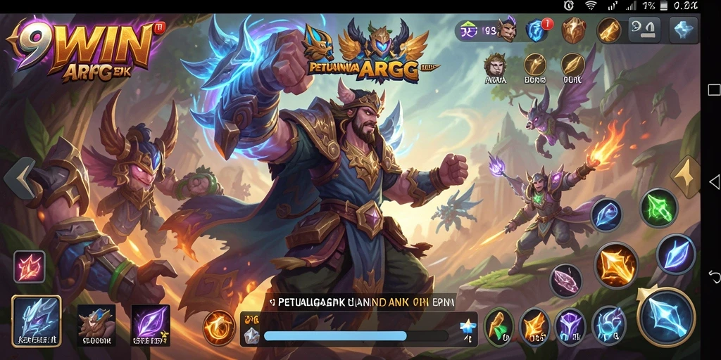 Screenshot 9WIN menampilkan pertarungan epik dan karakter yang dinamis.