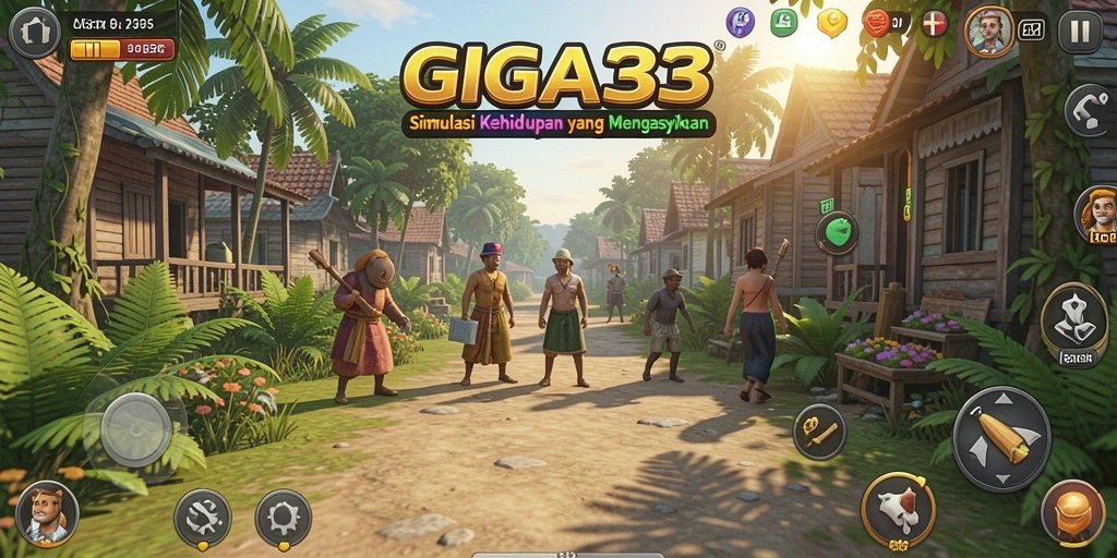 Tampilan gameplay GIGA33 dengan berbagai interaksi karakter.