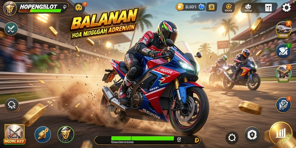 Screenshot HOPENGSLOT menunjukkan aksi balapan motor yang mendebarkan.