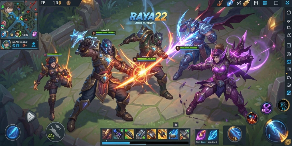 Tampilan seru gameplay RAYA22 dengan pertarungan intens antara tim.