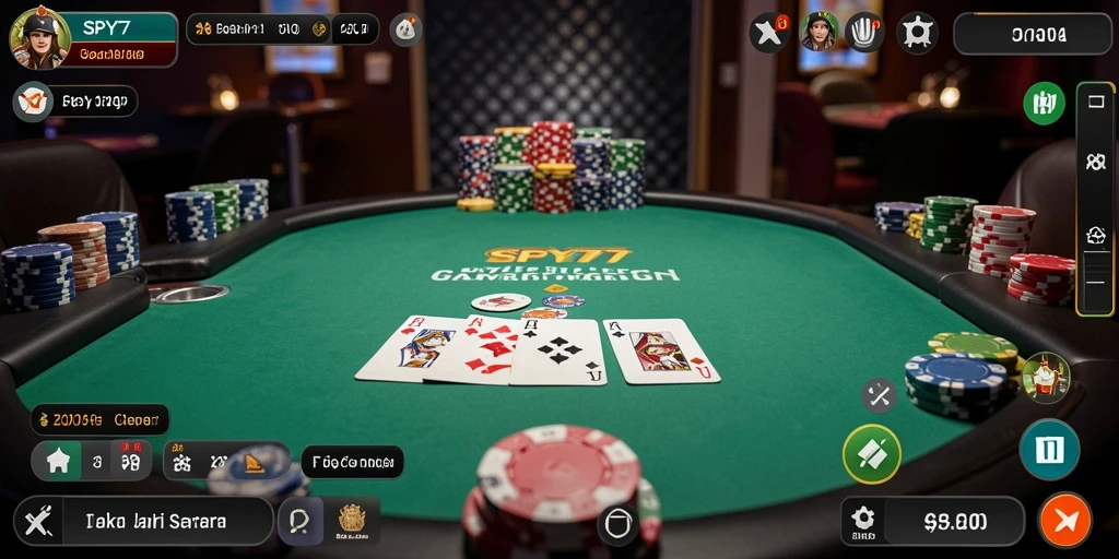 Screenshot gameplay SPY77 menunjukkan suasana permainan poker yang seru.