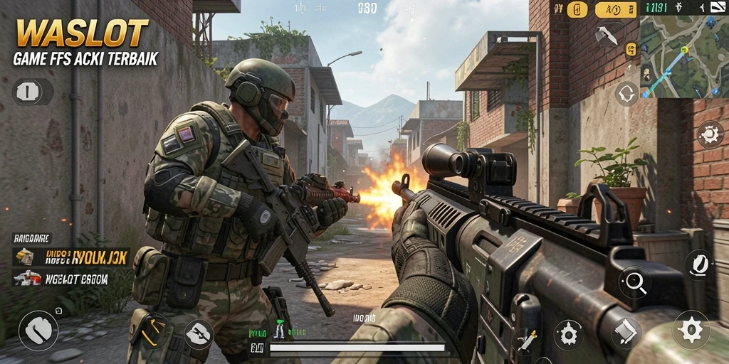 Tangkapan layar gameplay WASLOT menunjukkan aksi mendebarkan dari pertarungan FPS.