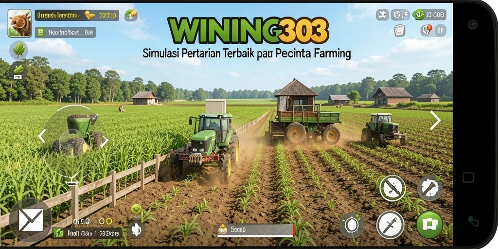 Screenshot gameplay <strong>WINNING303</strong> menampilkan ladang hijau yang subur dan animasi hewan ternak yang ceria.